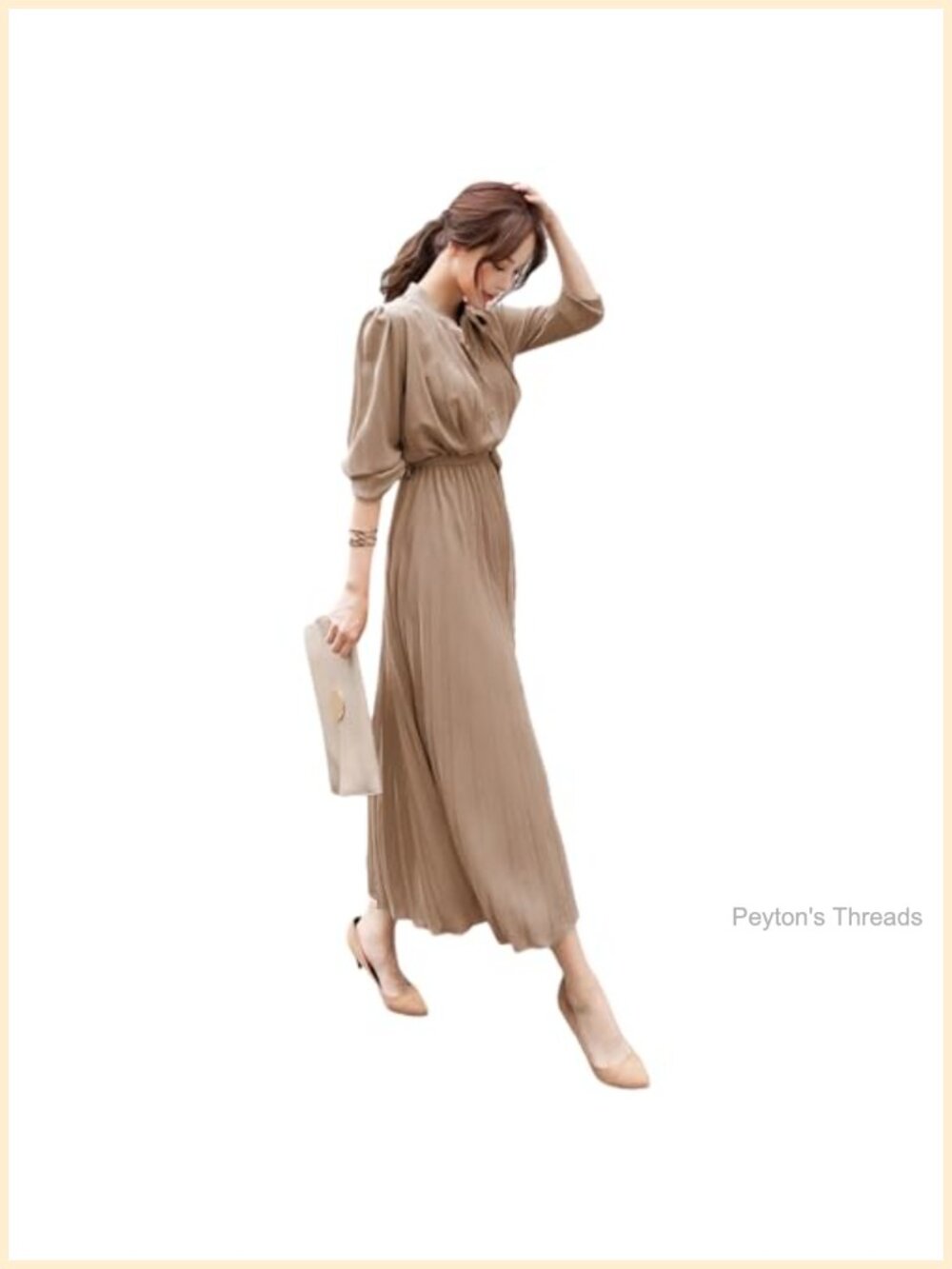 Women's Pleated Maxi Dress with Tie Waist